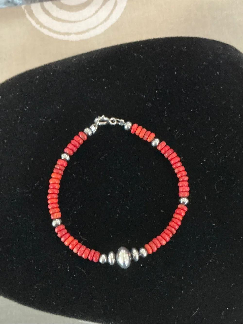 Red Coral Beaded Women’s Bracelet with Silver Accents